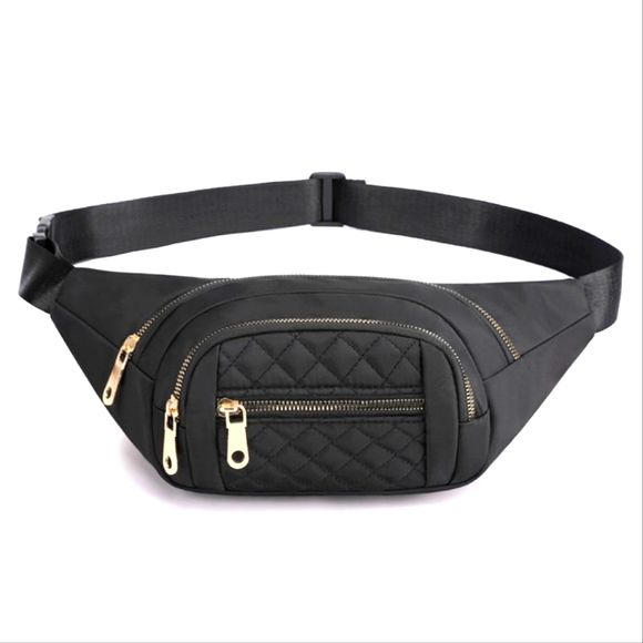 (Out of Stock) Black Quilted Multi Pocket Waist Belt Bag - Picture 3 of 8